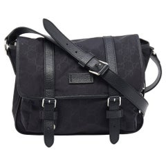 Gucci Black GG Nylon And Leather Flap Messenger Bag