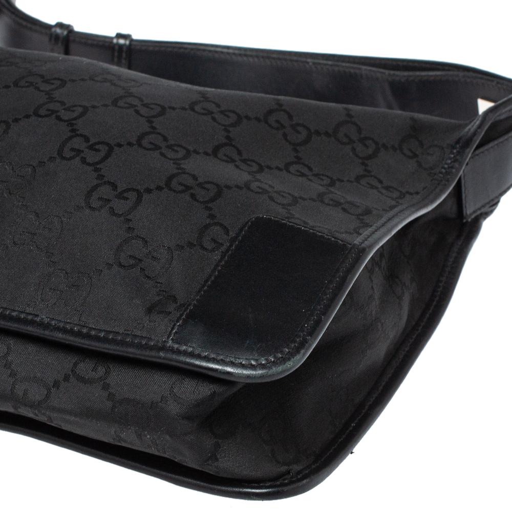 Women's Gucci Black GG Nylon And Leather Hobo Bag
