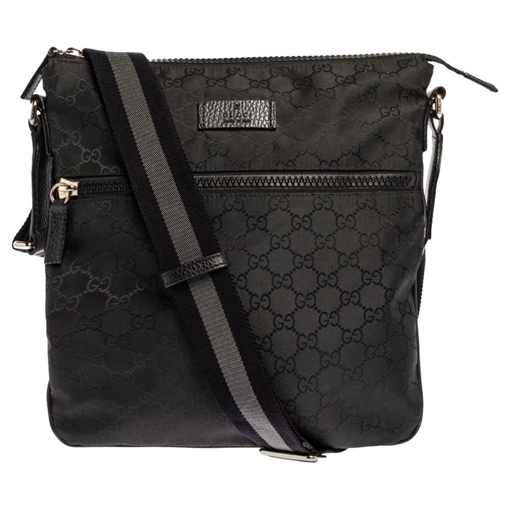 Gucci Black GG Nylon and Leather Messenger Bag at 1stDibs