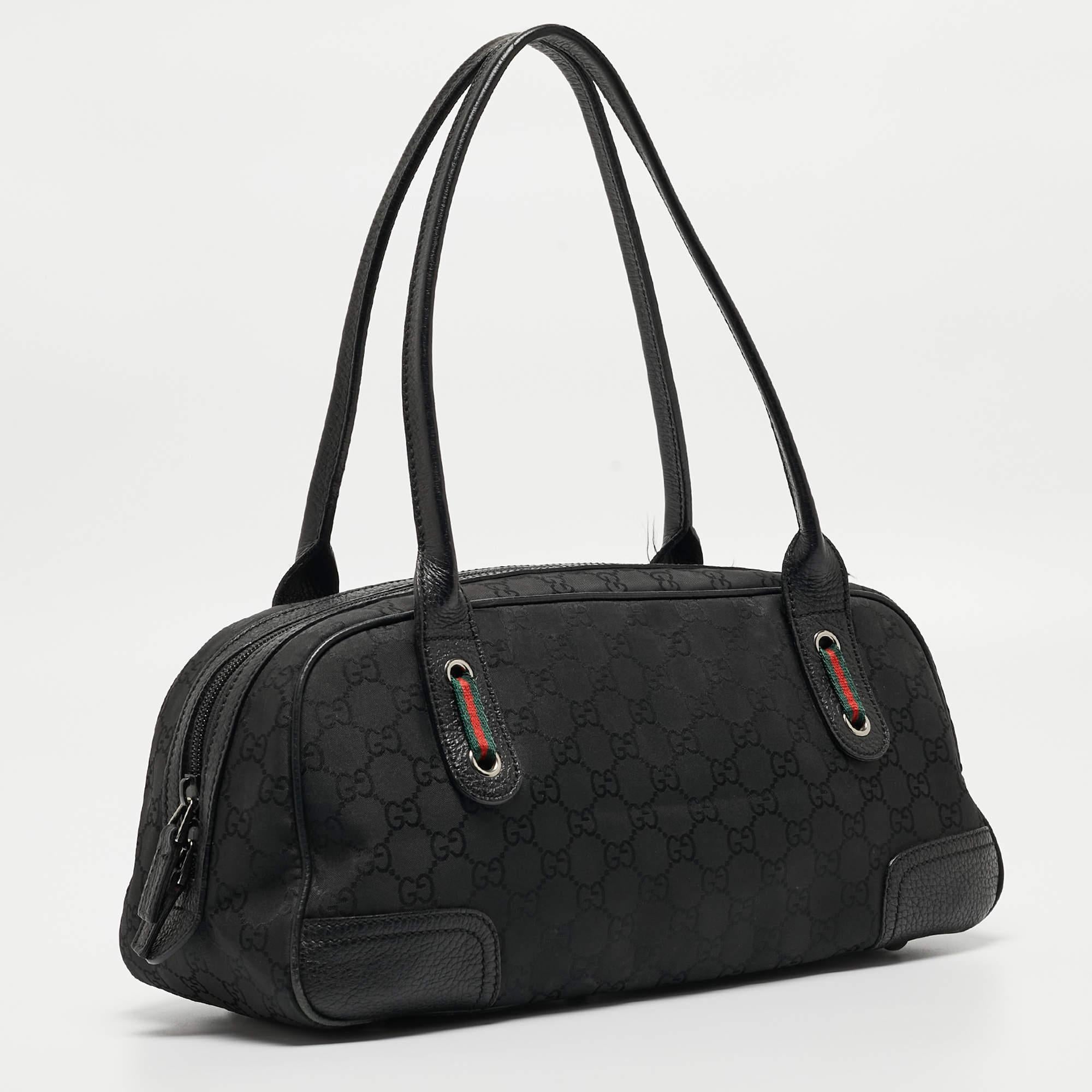 Gucci Black GG Nylon and Leather Princy Boston Bag 13