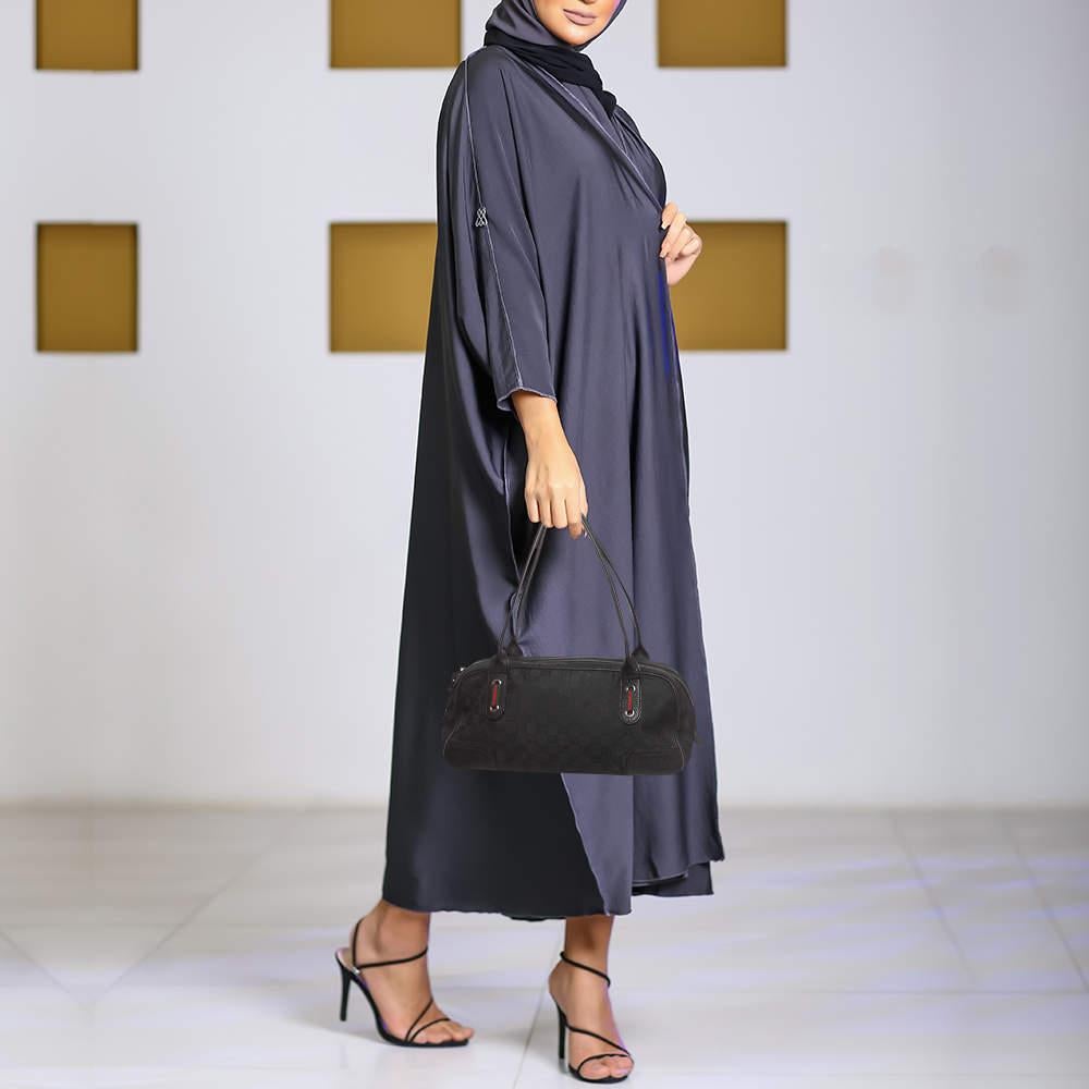 Gucci Black GG Nylon and Leather Princy Boston Bag In Fair Condition In Dubai, Al Qouz 2