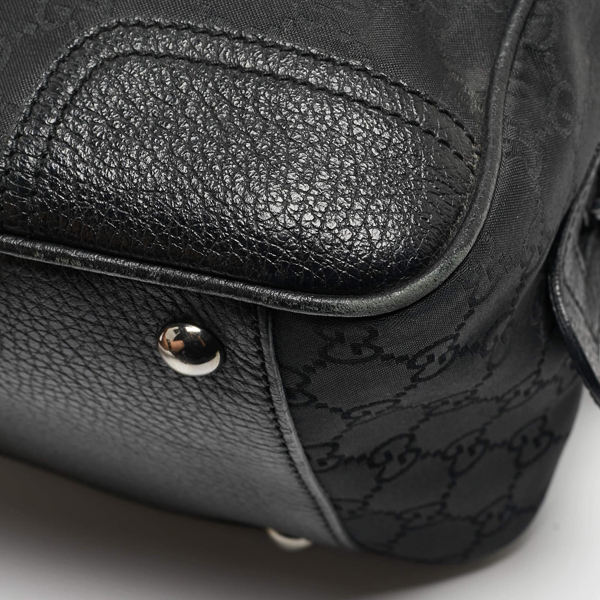 Gucci Princy Boston Tasche aus schwarzem GG Nylon und Leder in Schwarz im Angebot 1