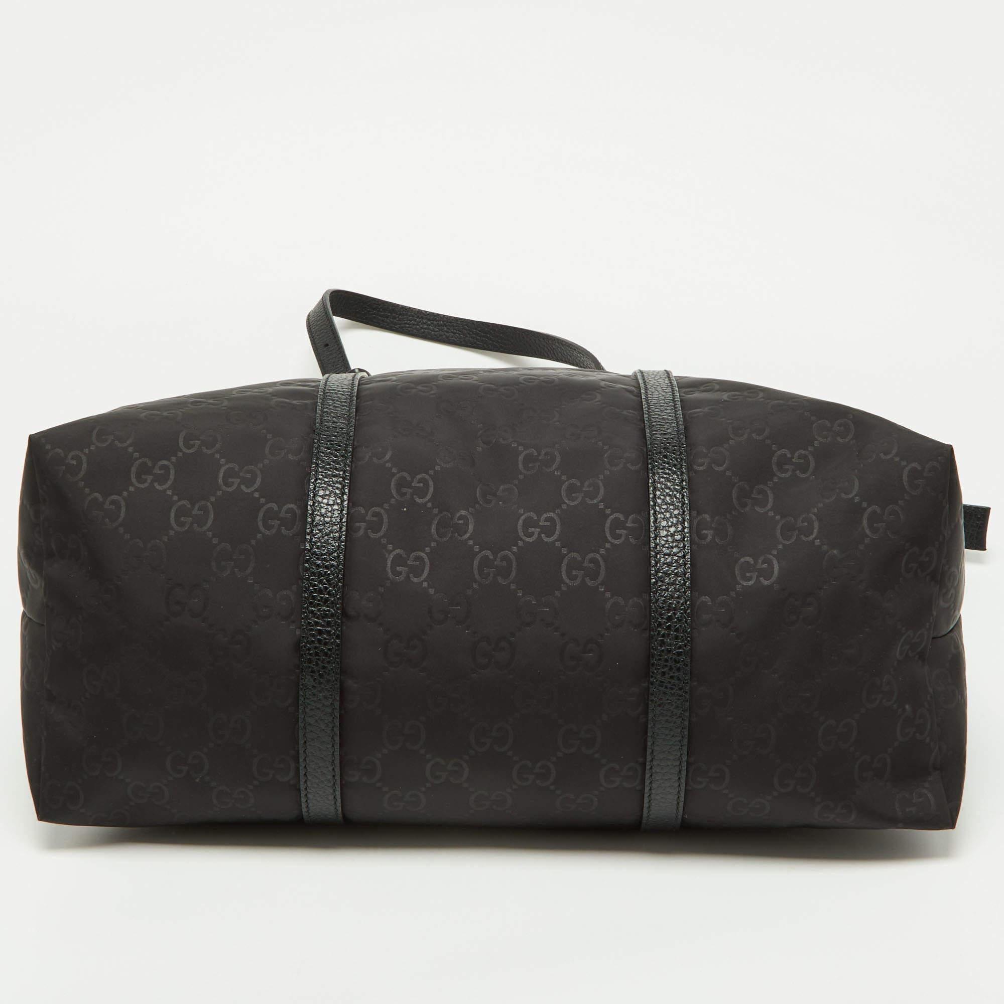 Gucci Black GG Nylon and Leather Top Zip Tote 8