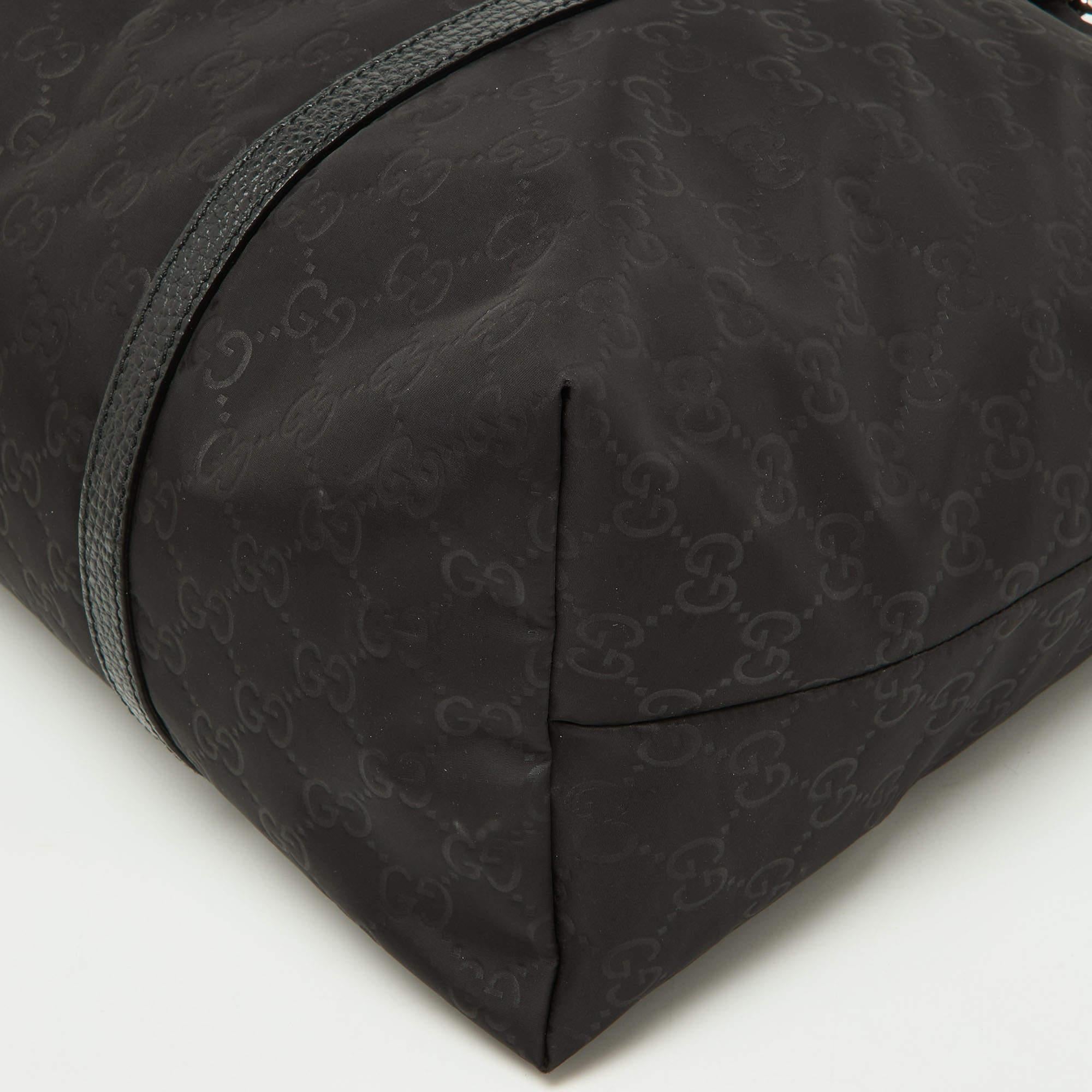 Gucci Black GG Nylon and Leather Top Zip Tote 1