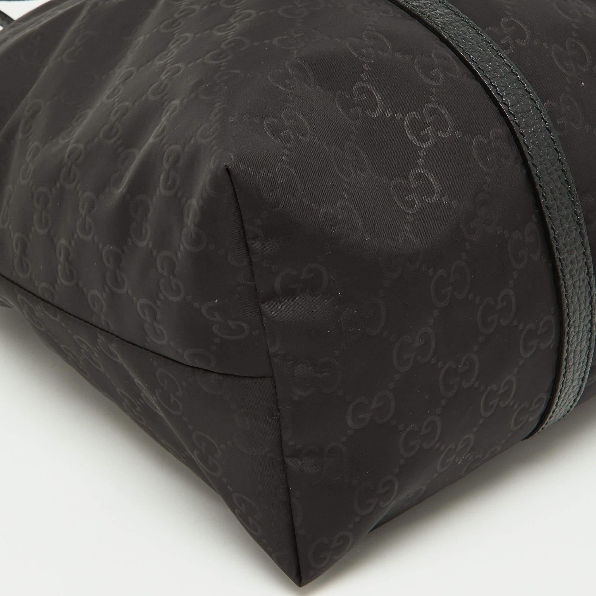 Gucci Black GG Nylon and Leather Top Zip Tote 4