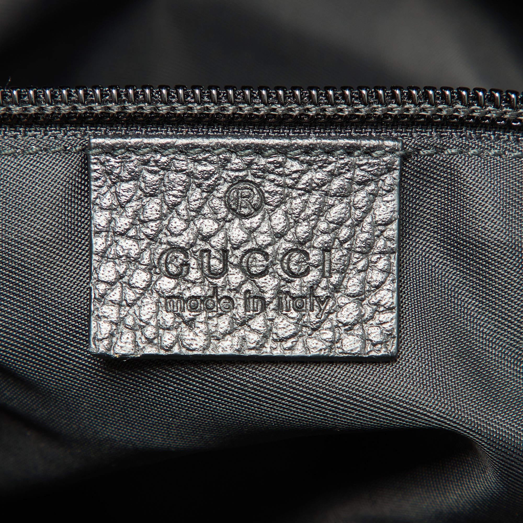 Gucci Black GG Nylon and Leather Top Zip Tote 5