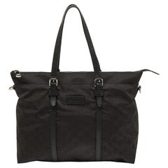 Gucci Schwarz GG Nylon und Leder Top Zip Tote