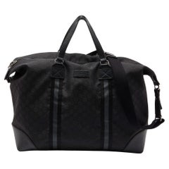 Gucci Black GG Nylon and Leather Web Weekender Bag