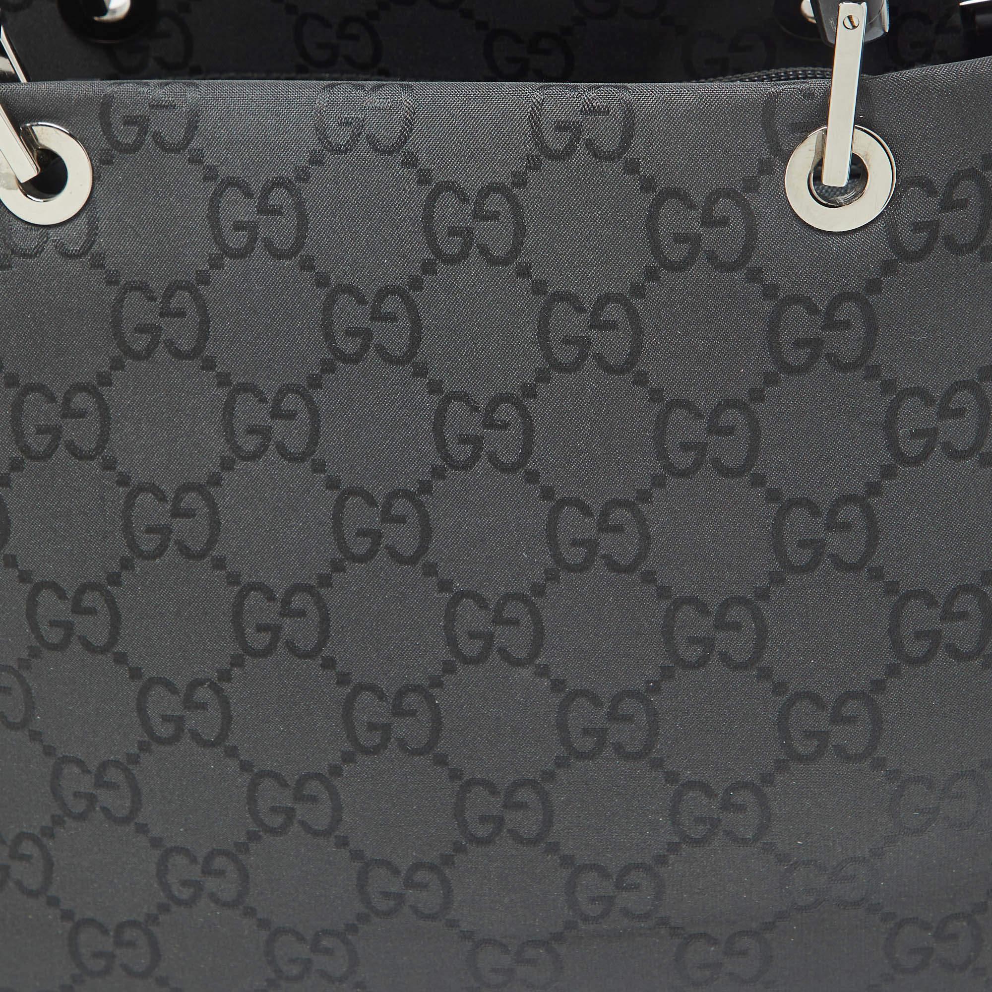 Gucci Black GG Nylon Bamboo Tote 1