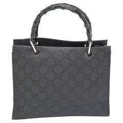 Gucci Black GG Nylon Bamboo Tote
