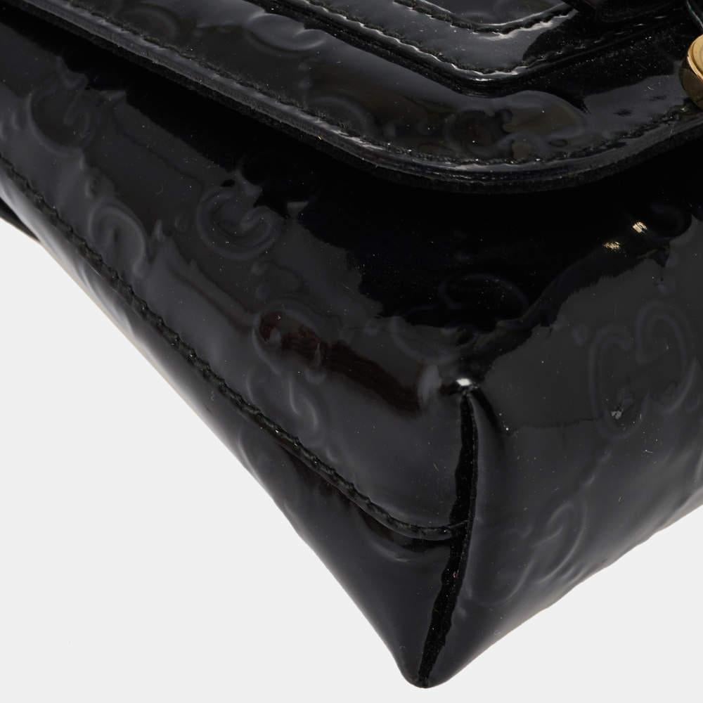 Women's Gucci Black GG Patent Leather Flap Chain Clutch