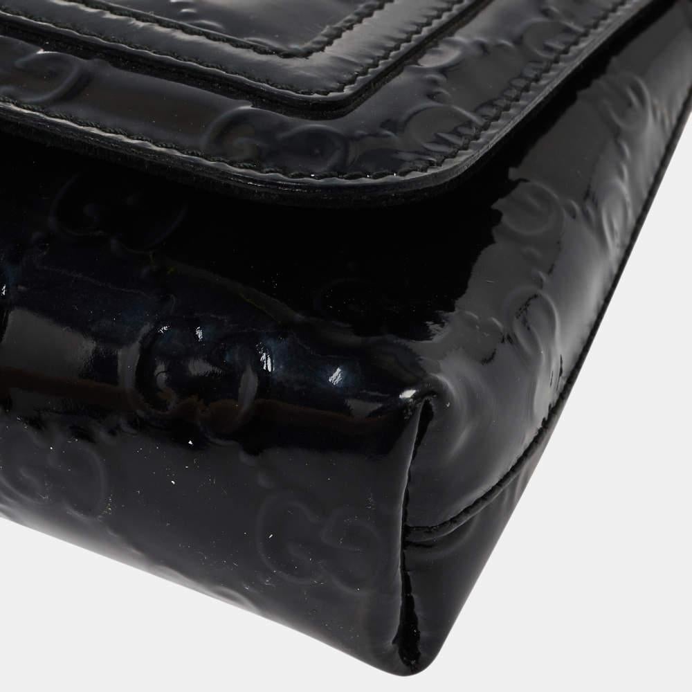 Gucci Black GG Patent Leather Flap Chain Clutch 2