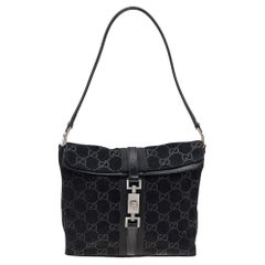 Gucci Schwarz GG Print Wildleder und Leder Hobo