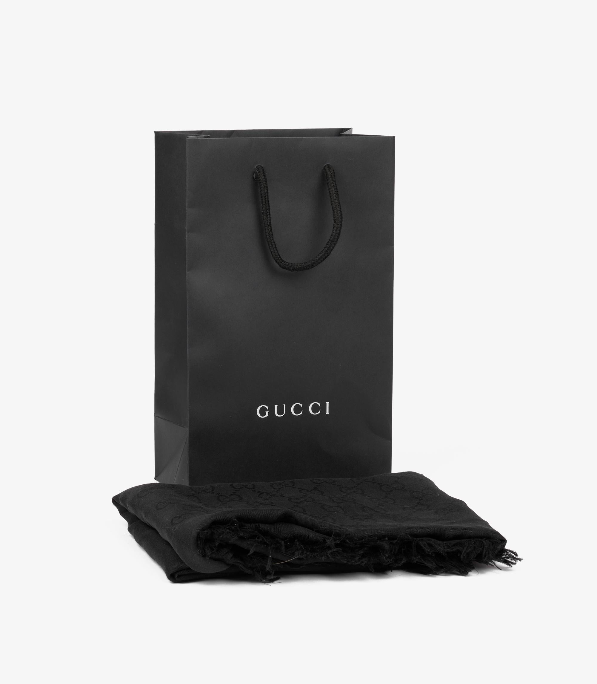 Women's or Men's Gucci Black GG Silk Jacquard Fringed Scarf For Sale