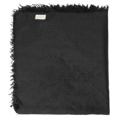 Gucci Black GG Silk Jacquard Fringed Scarf