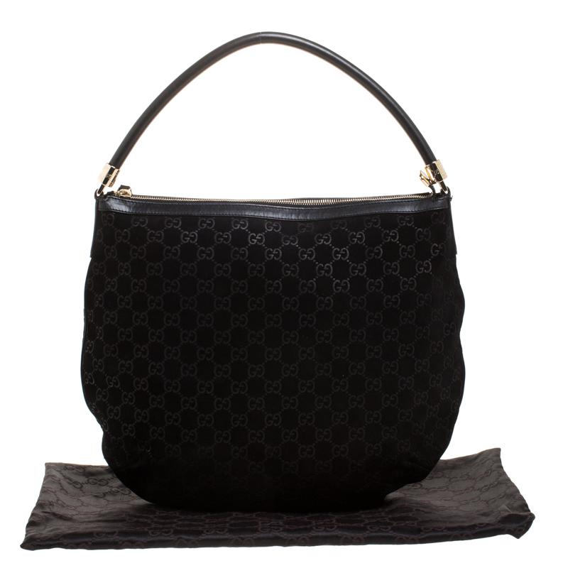 Gucci Black GG Suede and Leather Hobo 5