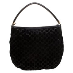 Gucci Black GG Suede and Leather Hobo