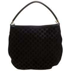 Gucci Black GG Suede and Leather Hobo