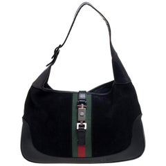 Gucci Black GG Suede and Leather Small Jackie Nailhead Hobo