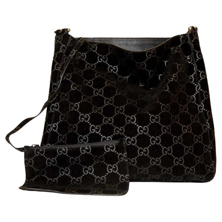 Sold at Auction: Gucci Monogram Black Suede Shoulder Bag Tote