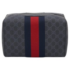Gucci Black GG Supreme and Leather Web Toiletry Pouch