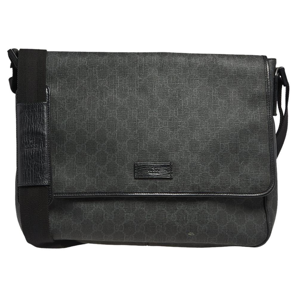 Gucci Vintage Black Leather Flap Shoulder Bag Messenger at 1stDibs