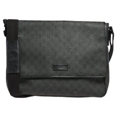 Gucci Black GG Supreme Canvas and Leather Flap Messenger Bag