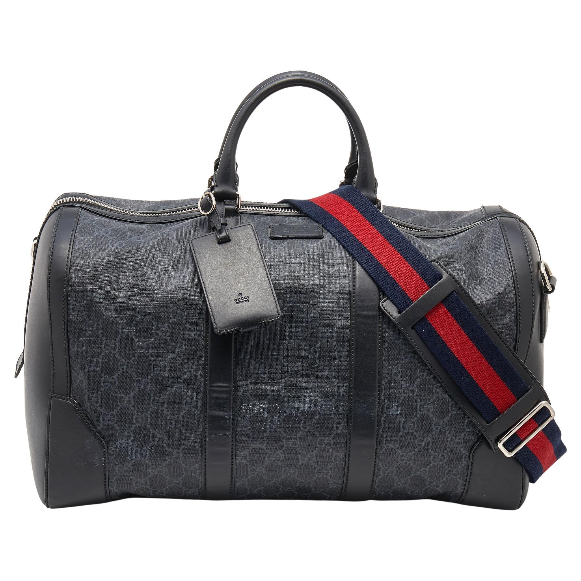 Gucci Black GG Supreme Canvas and Leather Medium Carry On Duffle Bag
