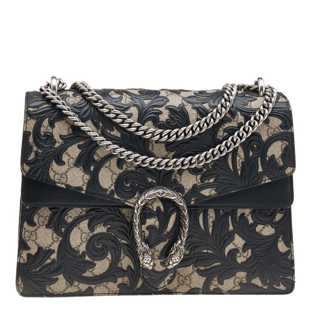 Gucci Black GG Supreme Canvas and Leather Medium Dionysus Arabesque Shoulder Bag 4