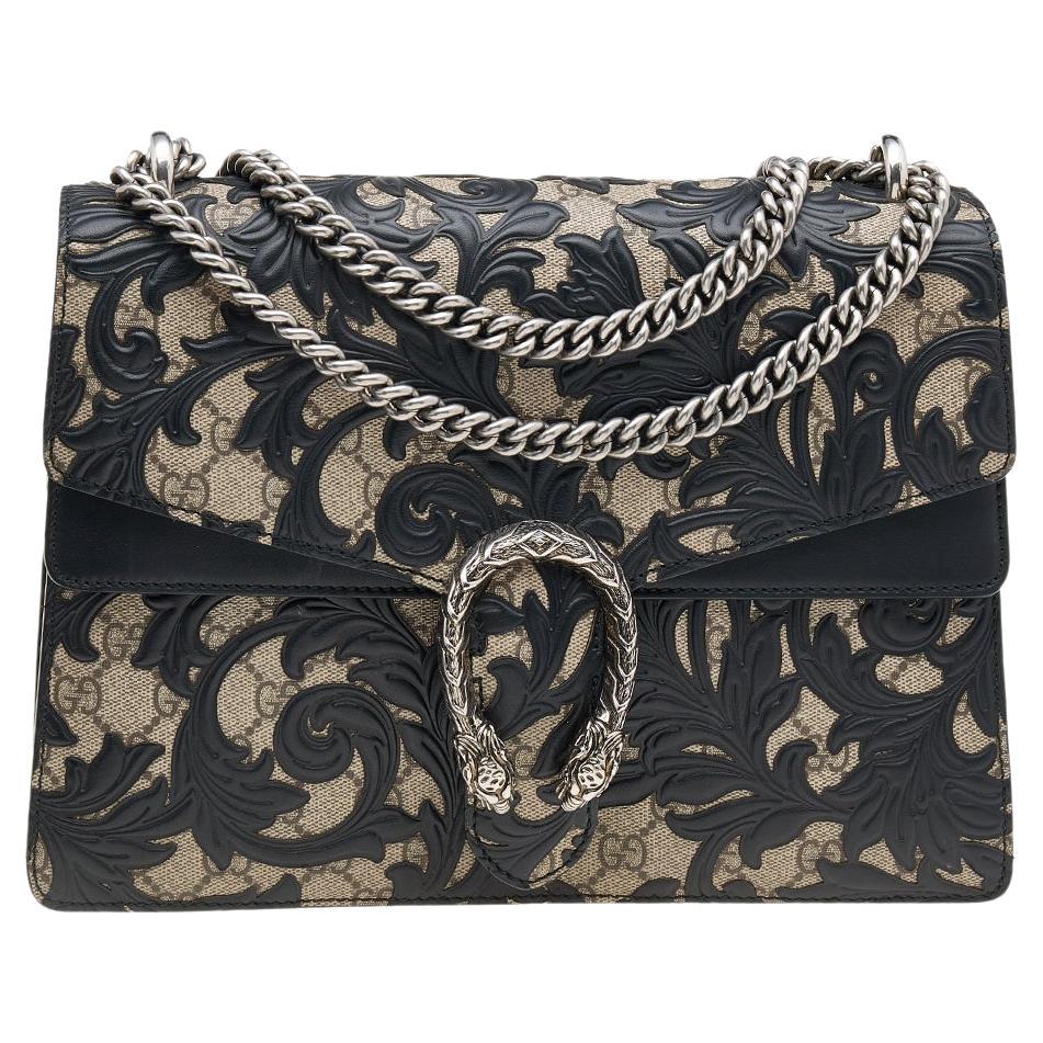 Gucci Black GG Supreme Canvas and Leather Medium Dionysus Arabesque Shoulder Bag