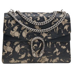Gucci Schwarze GG Supreme Umhängetasche aus Segeltuch und Leder Medium Dionysus Arabesque