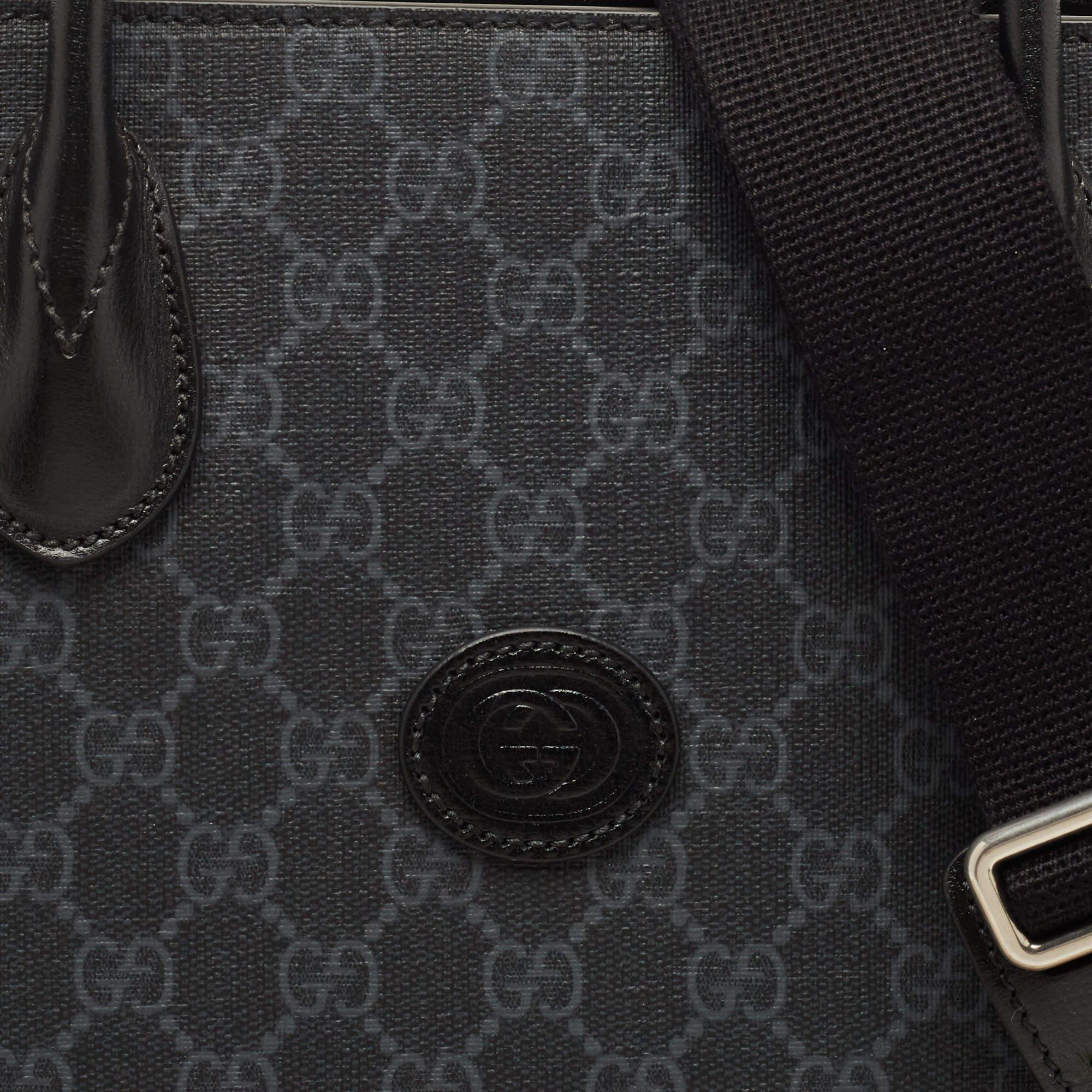 Gucci Black GG Supreme Canvas and Leather Medium Interlocking G Tote 6