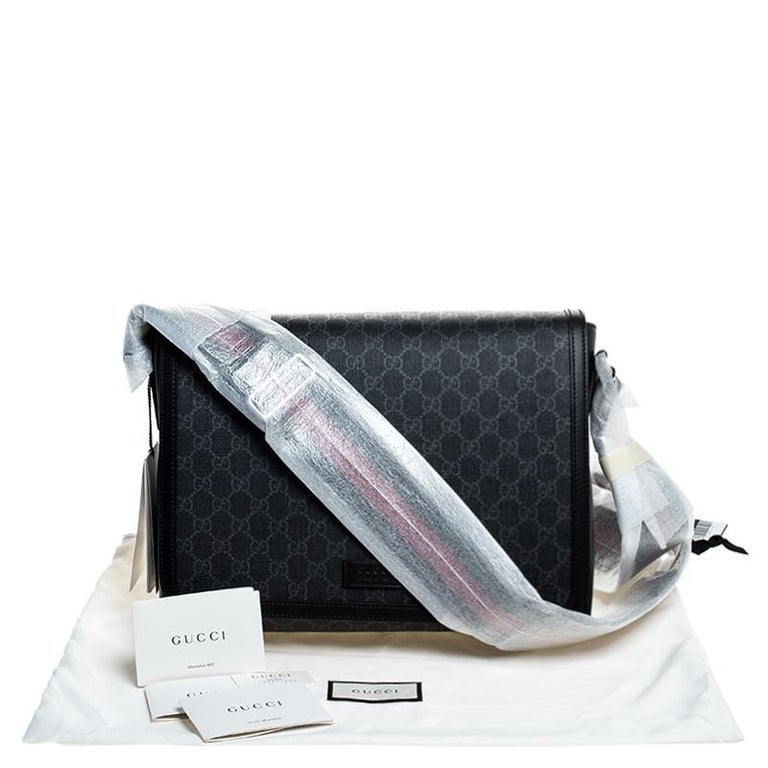 Gucci Black Gg Supreme Canvas And Leather Web Messenger Bag For