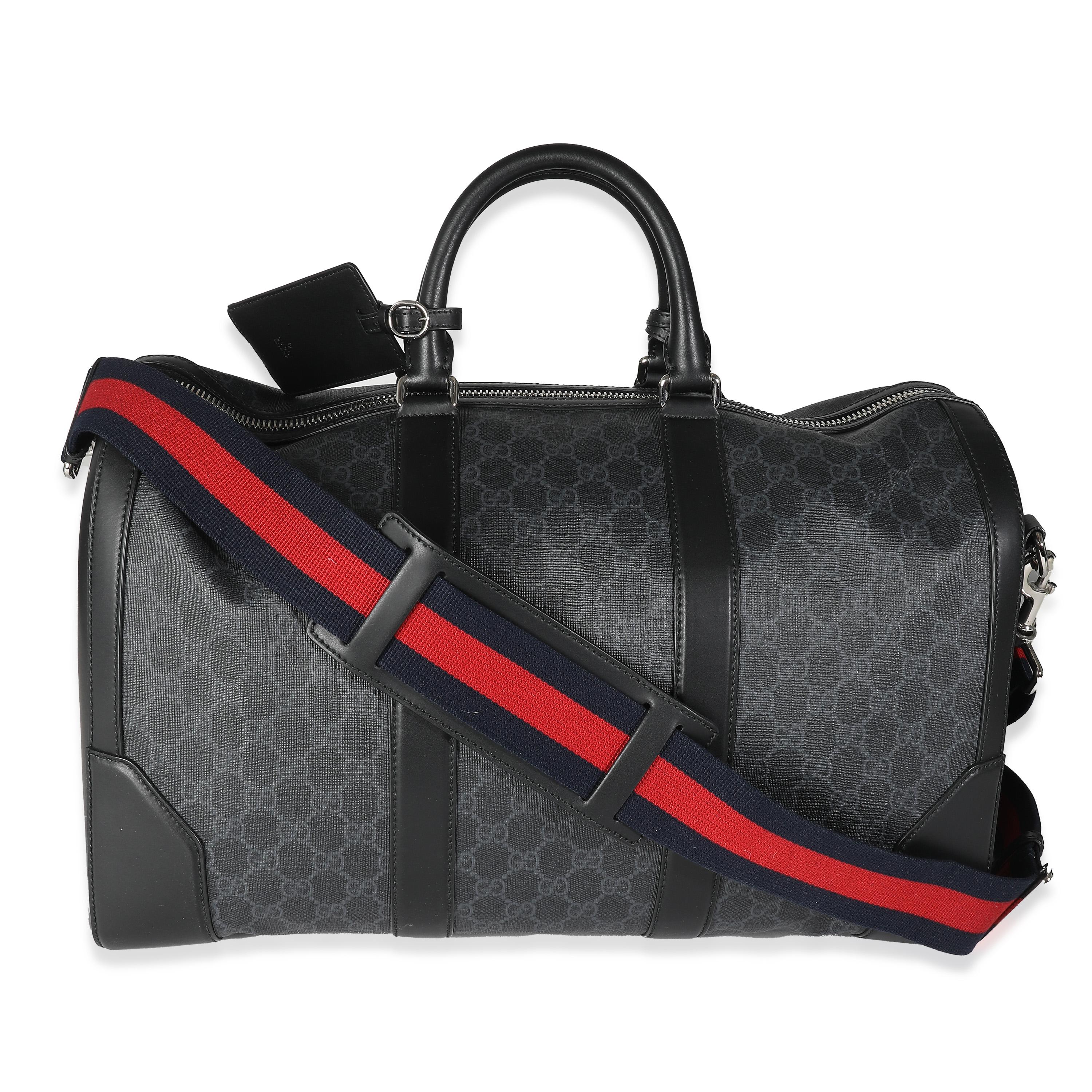 Listing Title: Gucci Black GG Supreme Canvas Medium Carry On Duffle
SKU: 138740
MSRP: 2750.00 USD
Condition: Pre-owned 
Handbag Condition: Excellent
Condition Comments: Item is in excellent condition and displays light signs of wear.  Light