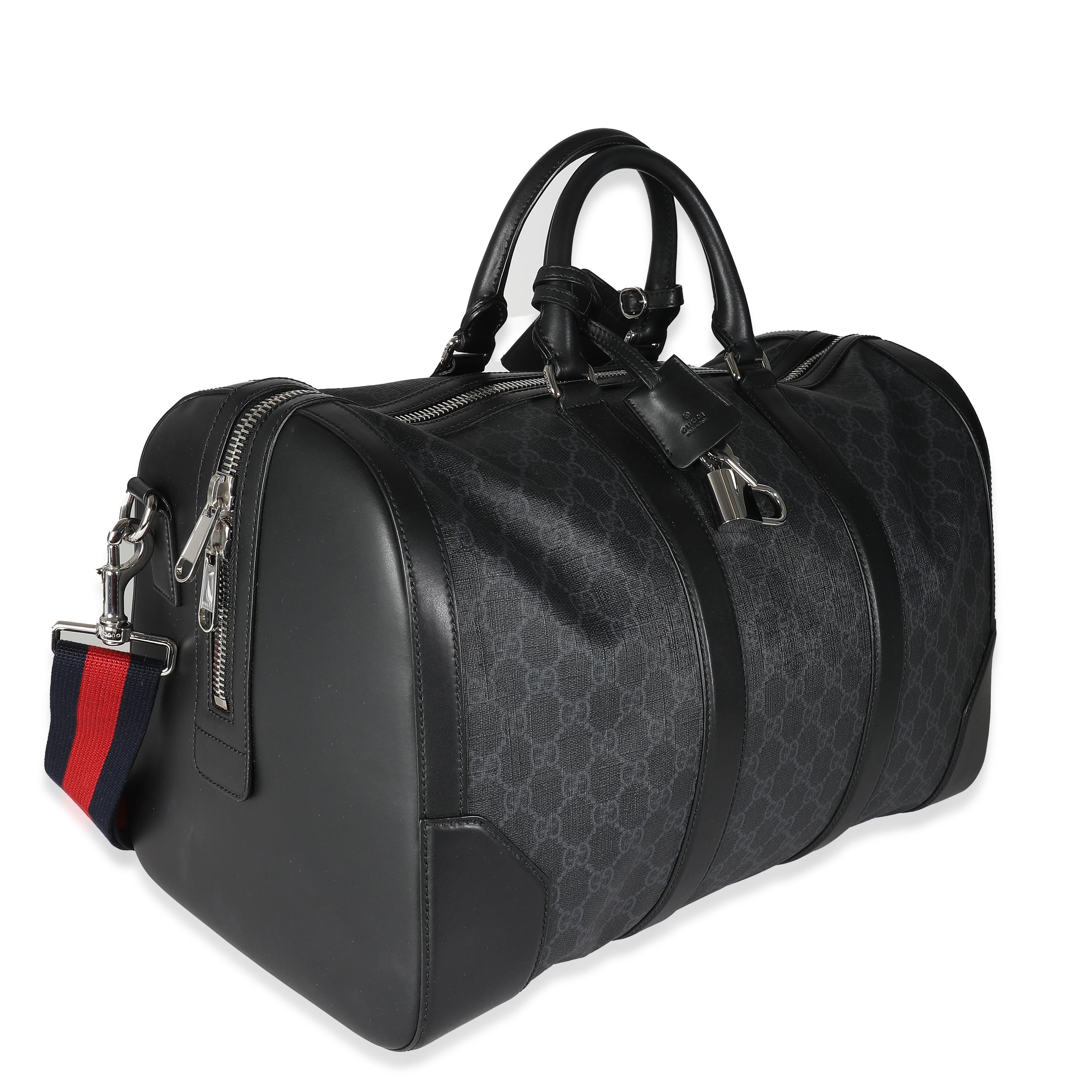 Gucci Black GG Supreme Canvas Medium Carry On Duffle In Excellent Condition In New York, NY
