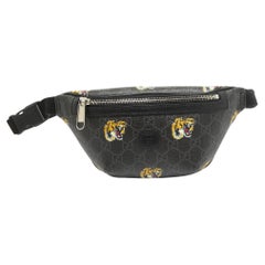 Used Gucci Black GG Supreme Canvas Tiger Print Belt Bag