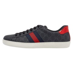 Gucci Schwarze GG Supreme Canvas Web Ace Turnschuhe Größe 45 aus Segeltuch