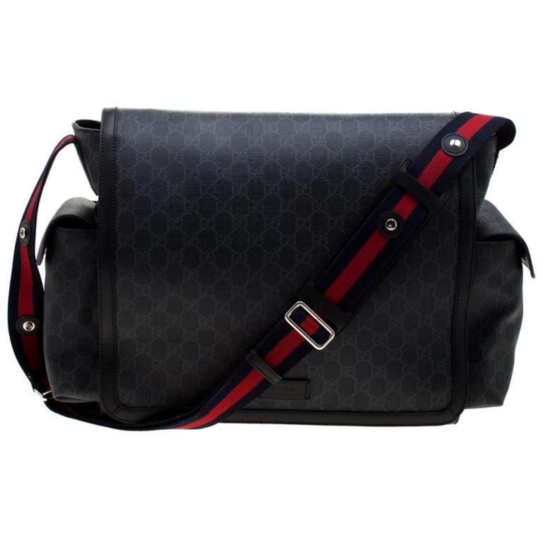 Gucci Black GG Supreme Canvas Web Diaper Bag For Sale at 1stDibs | black gucci  diaper bag