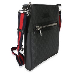 Gucci Black GG Supreme Canvas Web Flat Messenger Bag