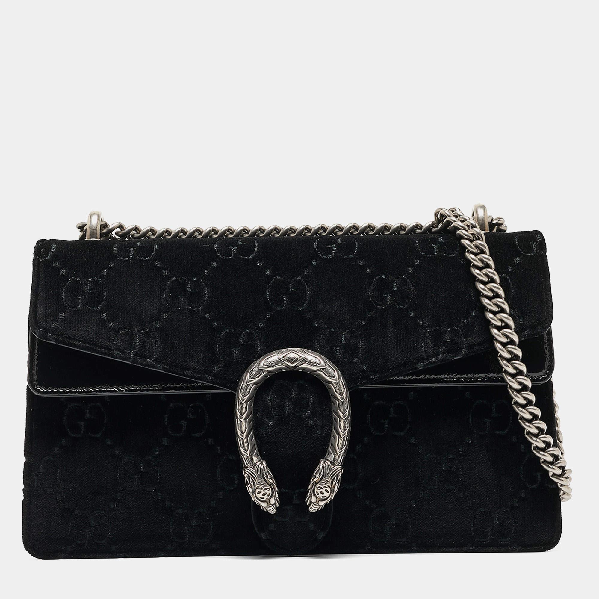 Gucci Black GG Velvet and Patent Leather Small Dionysus Shoulder Bag 9