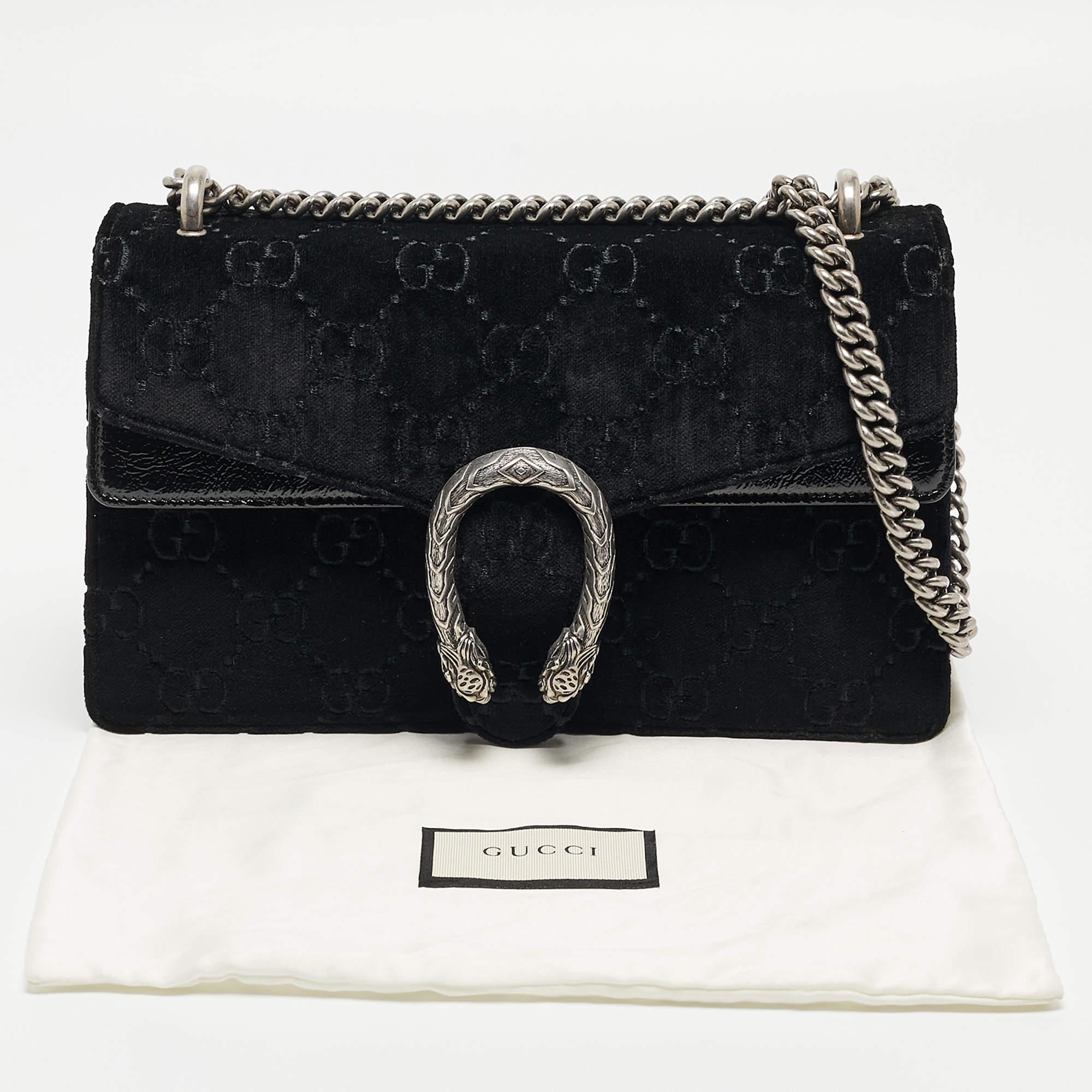 Gucci Black GG Velvet and Patent Leather Small Dionysus Shoulder Bag 10