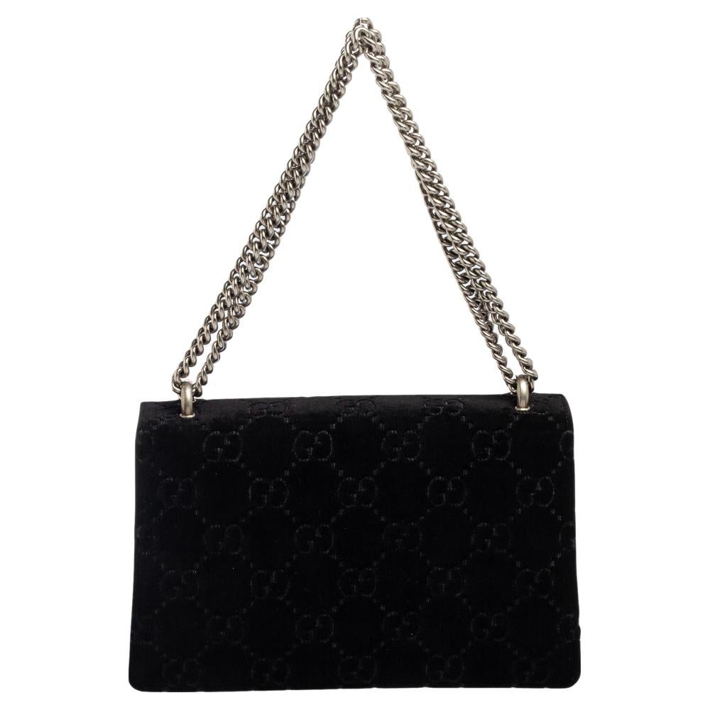 Women's Gucci Black GG Velvet and Patent Leather Small Dionysus Shoulder Bag