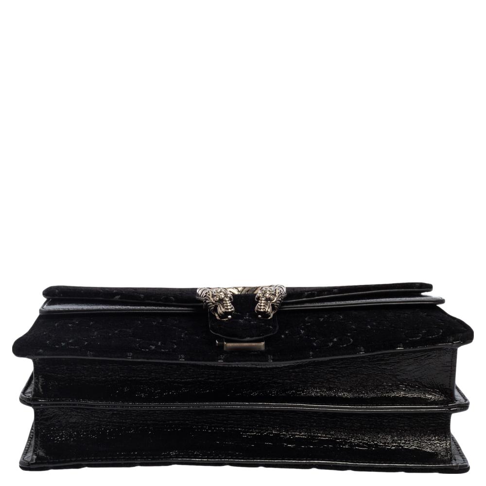 Gucci Black GG Velvet and Patent Leather Small Dionysus Shoulder Bag 2