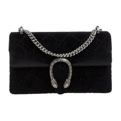 Gucci Black GG Velvet and Patent Leather Small Dionysus Shoulder Bag
