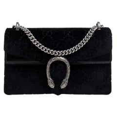 Gucci Black GG Velvet and Patent Leather Small Dionysus Shoulder Bag