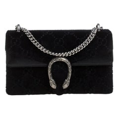 Gucci Black GG Velvet and Patent Leather Small Dionysus Shoulder Bag