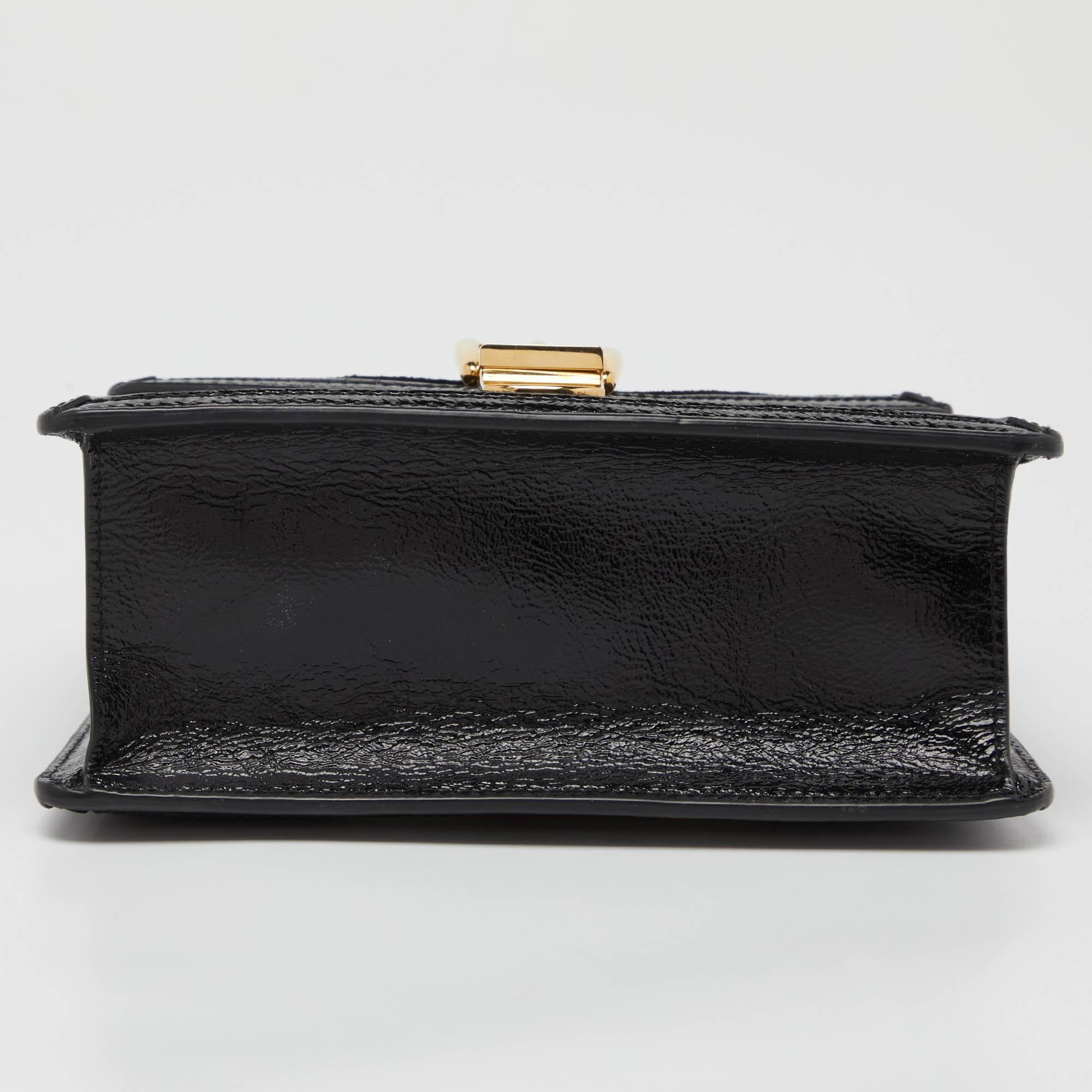 Gucci Schwarze GG Tasche aus Samt und Lackleder Sylvie Top Handle Bag 5