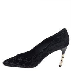 Gucci Black GG Velvet Bamboo Pumps Size 39
