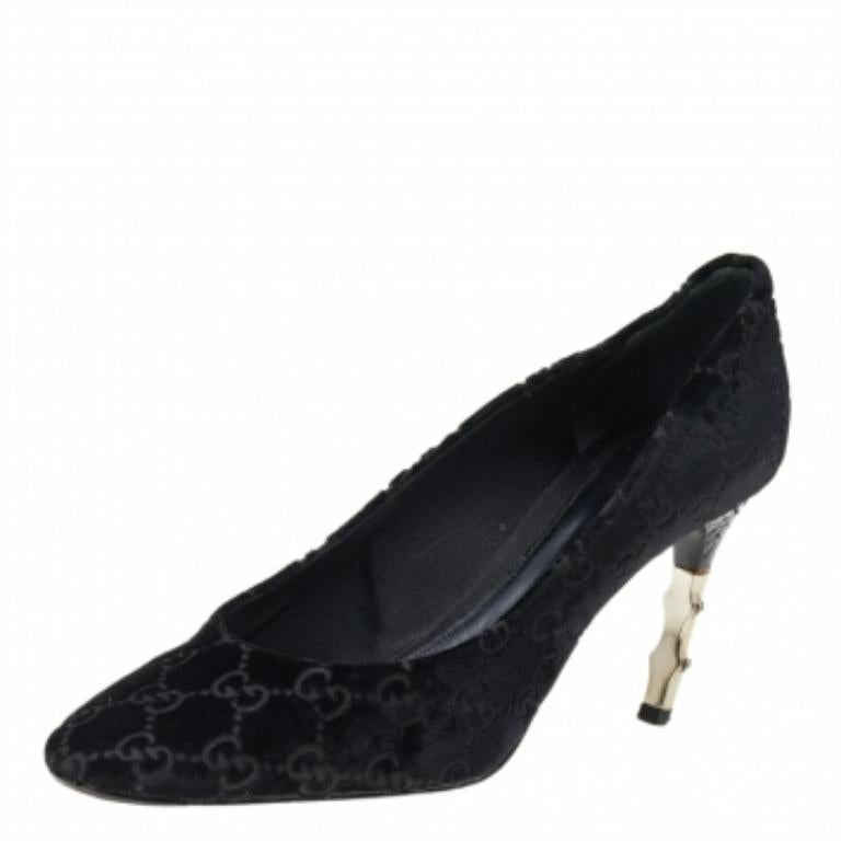 Gucci Pumps in velluto nero GG Bamboo Taglia 39 2