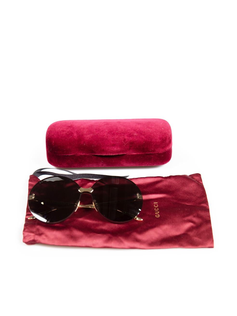 Gucci Black GG0353S Round Frame Rimless Sunglasses For Sale 1